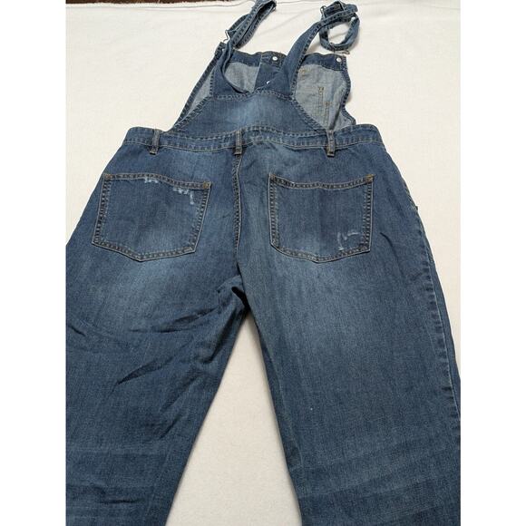FOREVER 21 Bib Overalls Sz 28 Button Up Blue‎ Medium Wash Denim Distressed Y2k - Picture 8 of 14